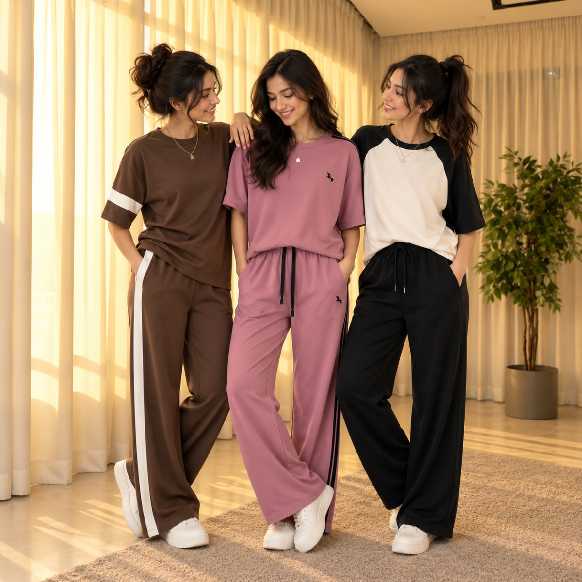 3 Women's Casual T-Shirt with Trouser Set | T-4