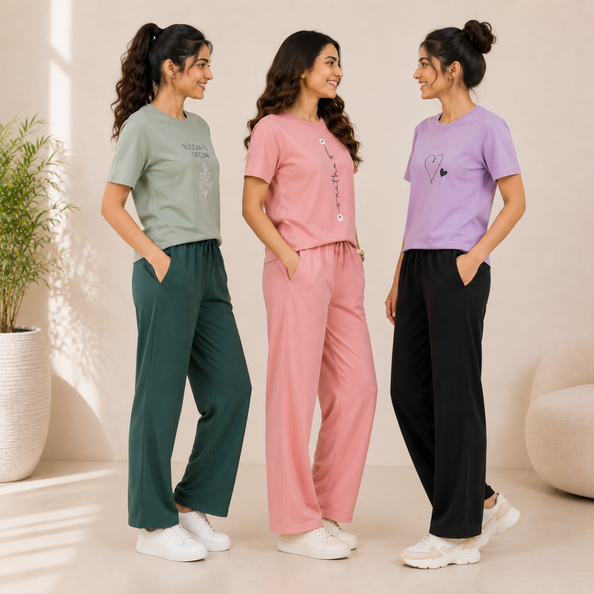 Women's Casual T-Shirt with Trouser Set ( T-4 )