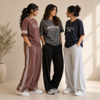 3 Sets Women's T-Shirts With Trousers (K-5)