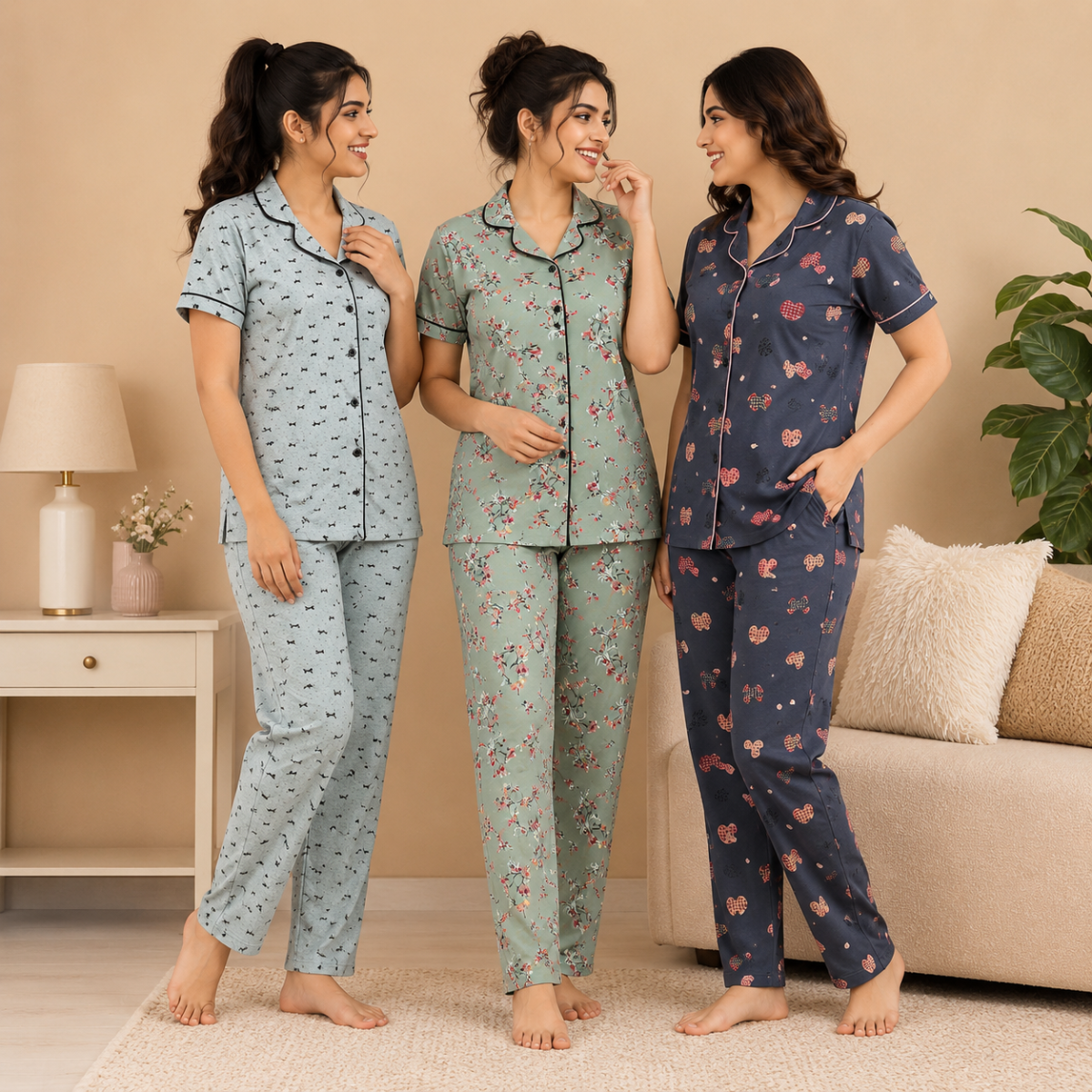 3 Cotton Night Suit For Women (N-6)