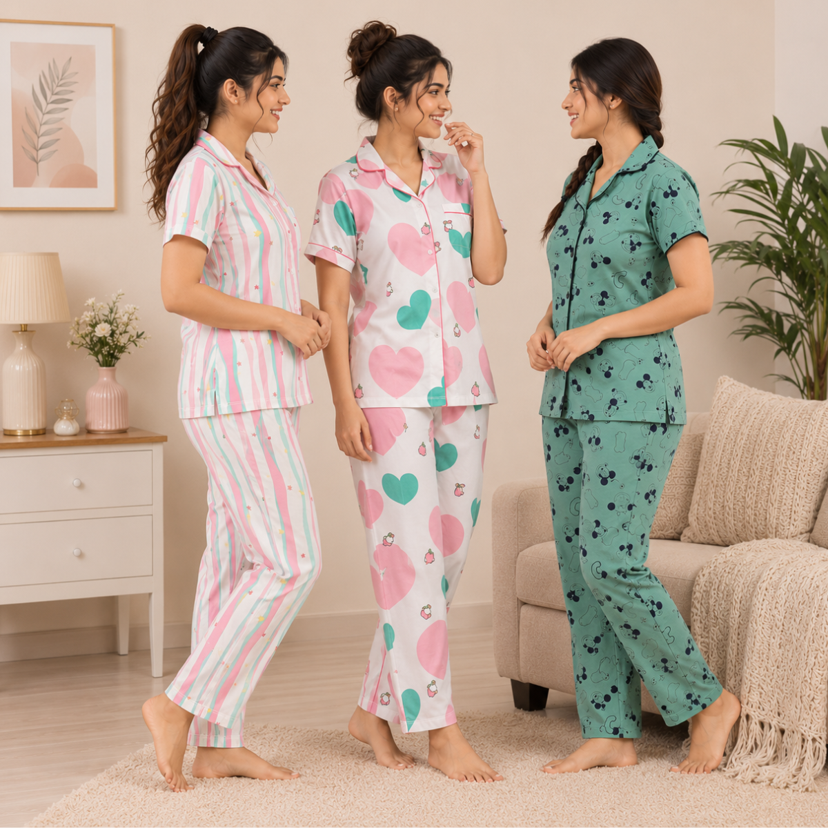 3 Cotton Night Suit For Women (N-5)
