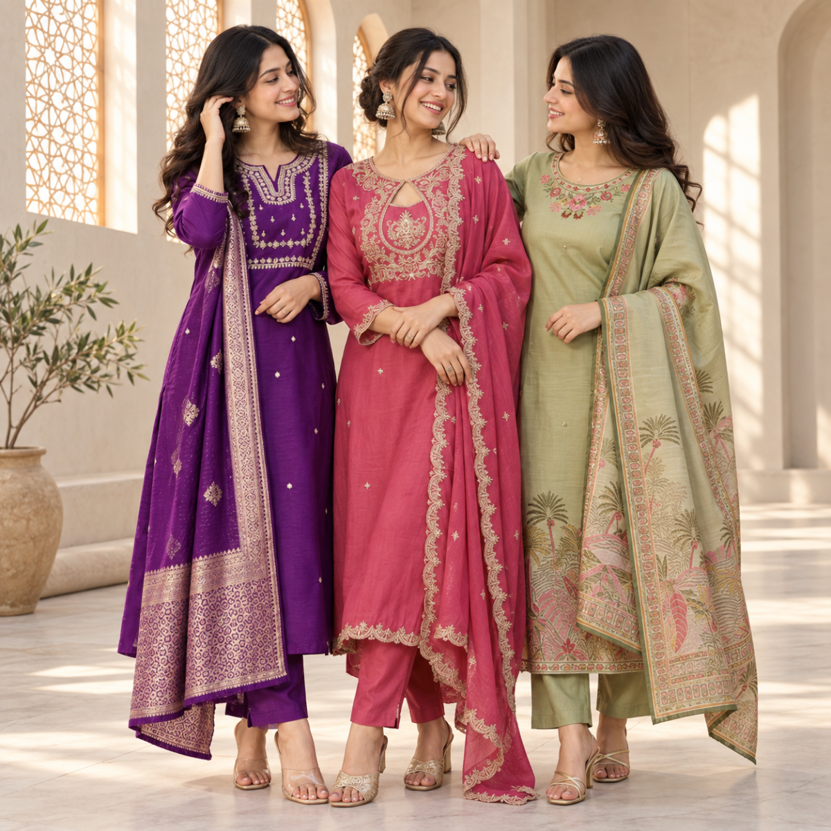 3 Women’s Ethnic Kurta Set With Dupatta | K-1
