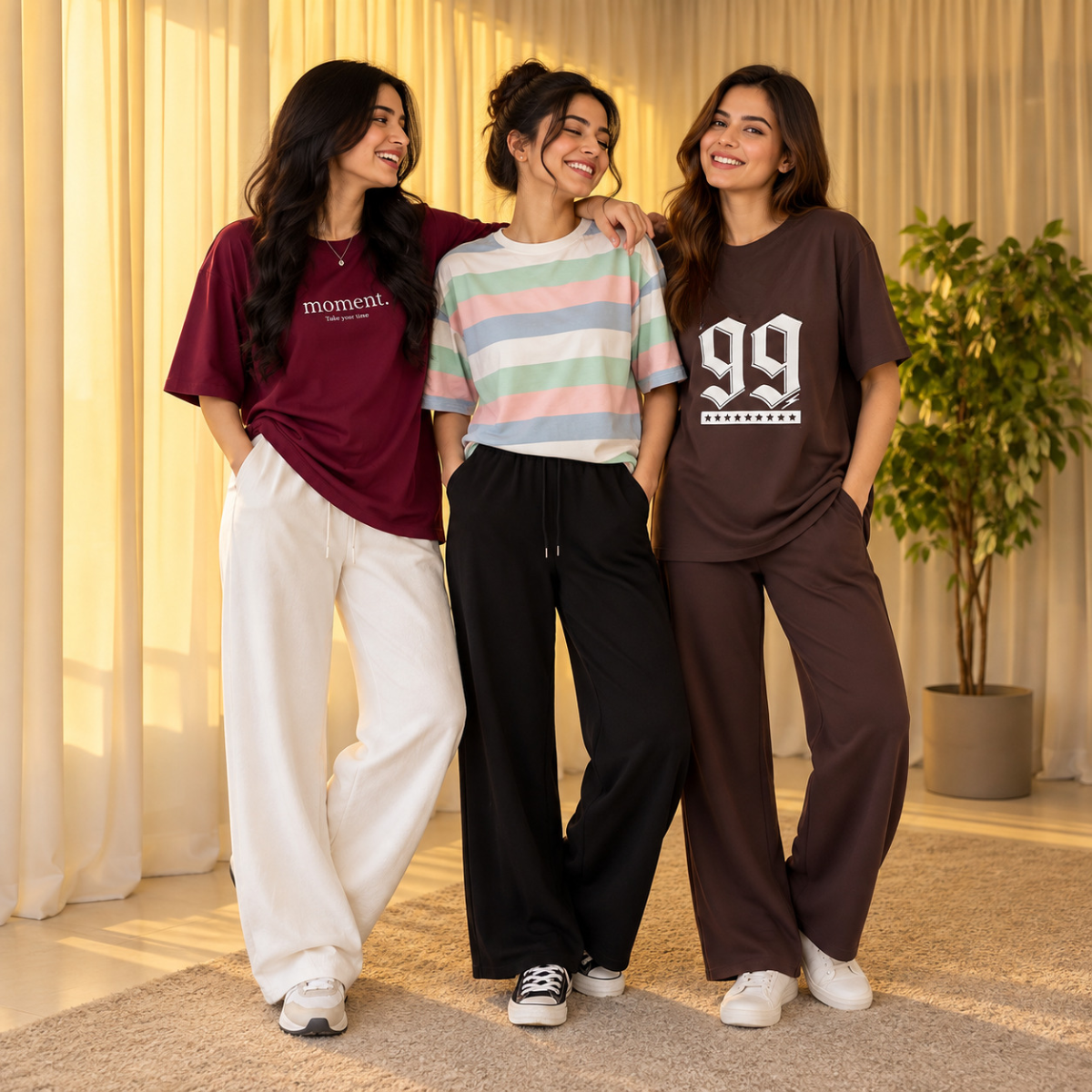 3 Women's Casual T-Shirt with Trouser Set | T-1