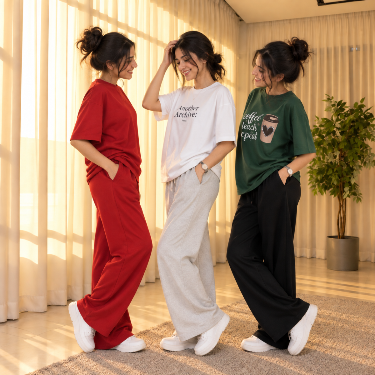 3 Women's Casual T-Shirt with Trouser Set | T-7