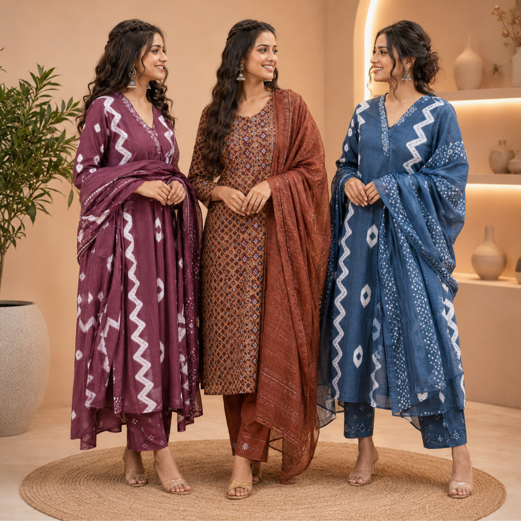 3 Combo Kurta Sets With Dupatta + Bottom (A8)