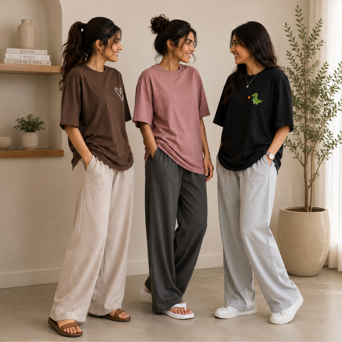 3 Sets Women's T-Shirts With Trousers (K-8)