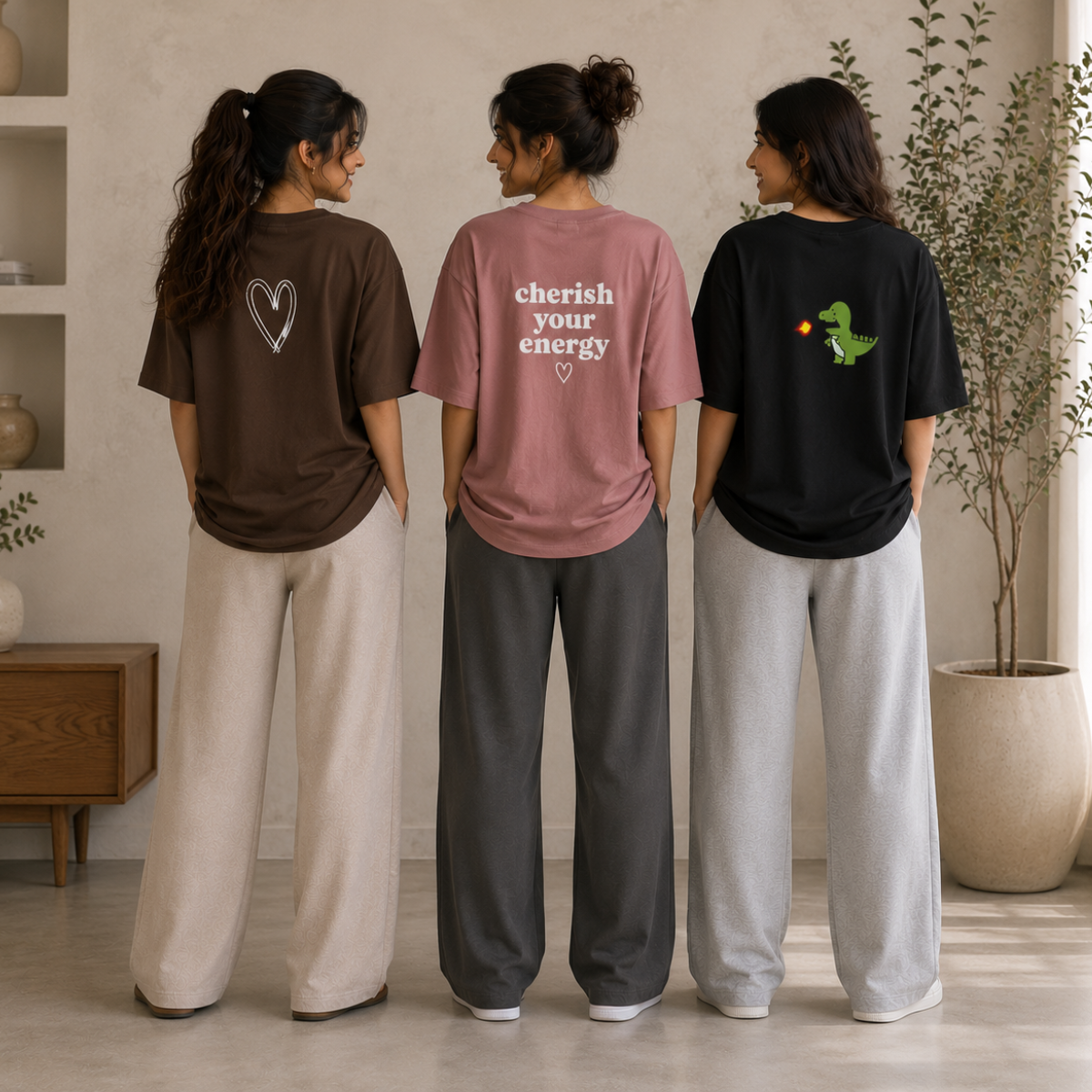 3 Sets Women's T-Shirts With Trousers (K-8)
