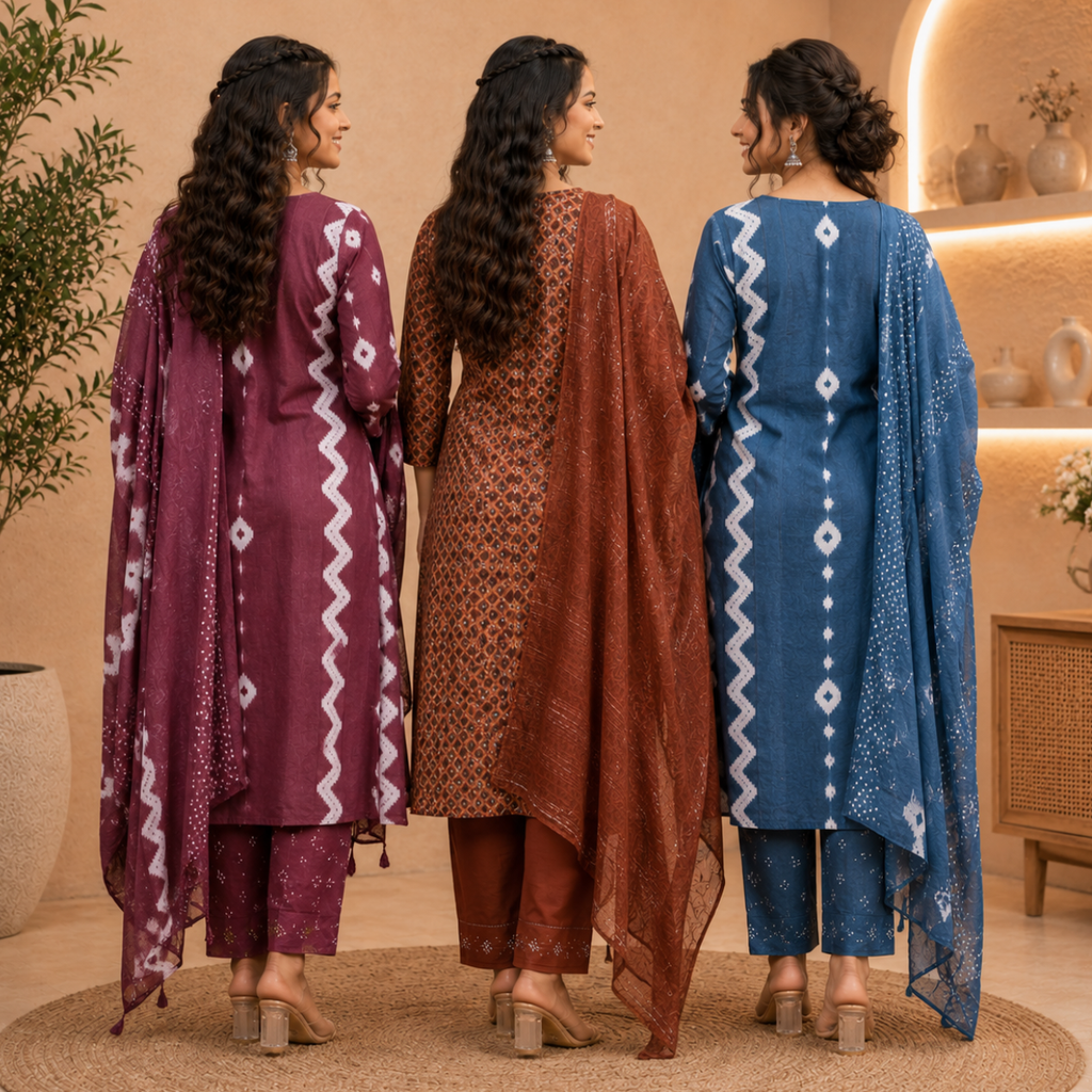 3 Combo Kurta Sets With Dupatta + Bottom (A8)