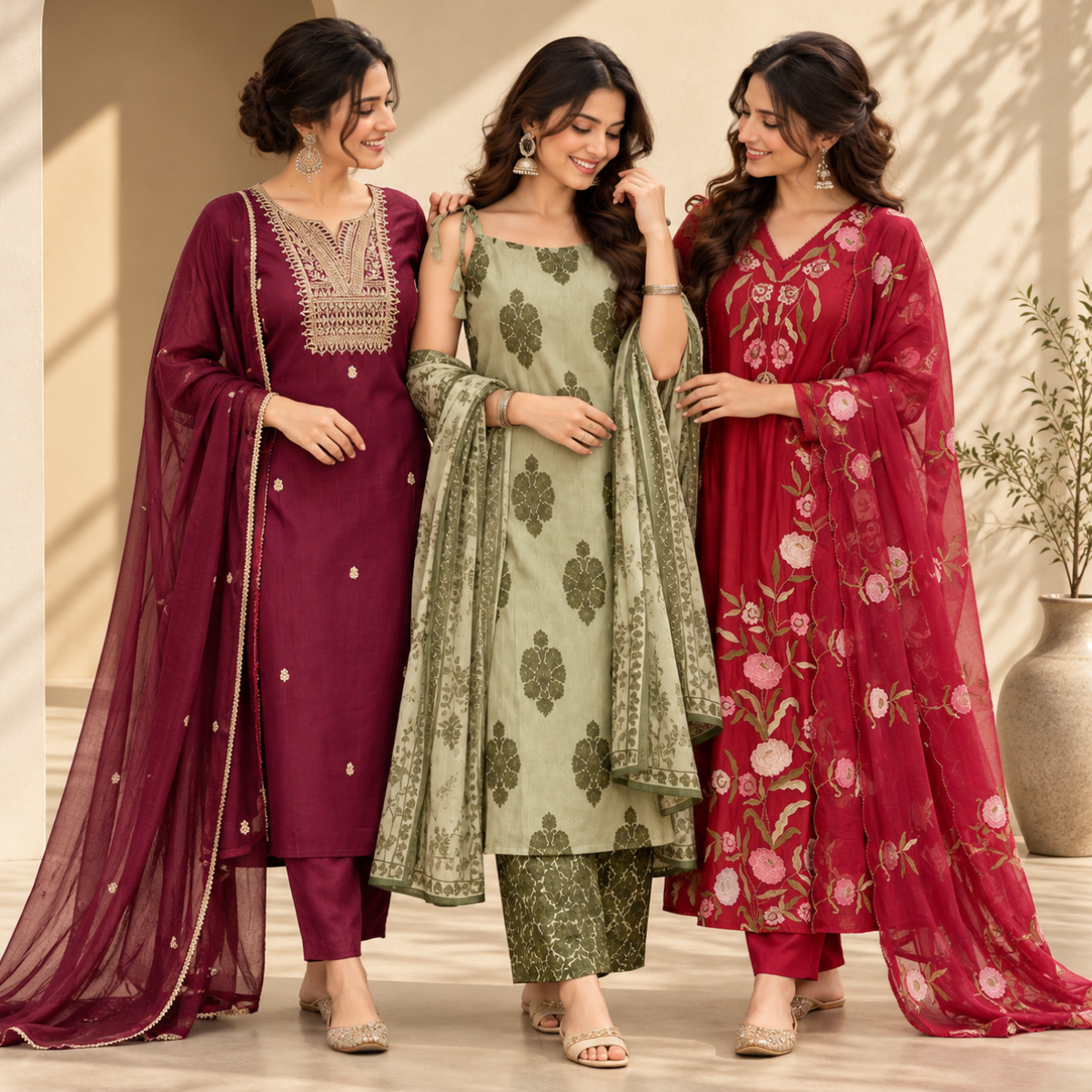 3 Women’s Stylish Kurta Set With Dupatta | KS-7