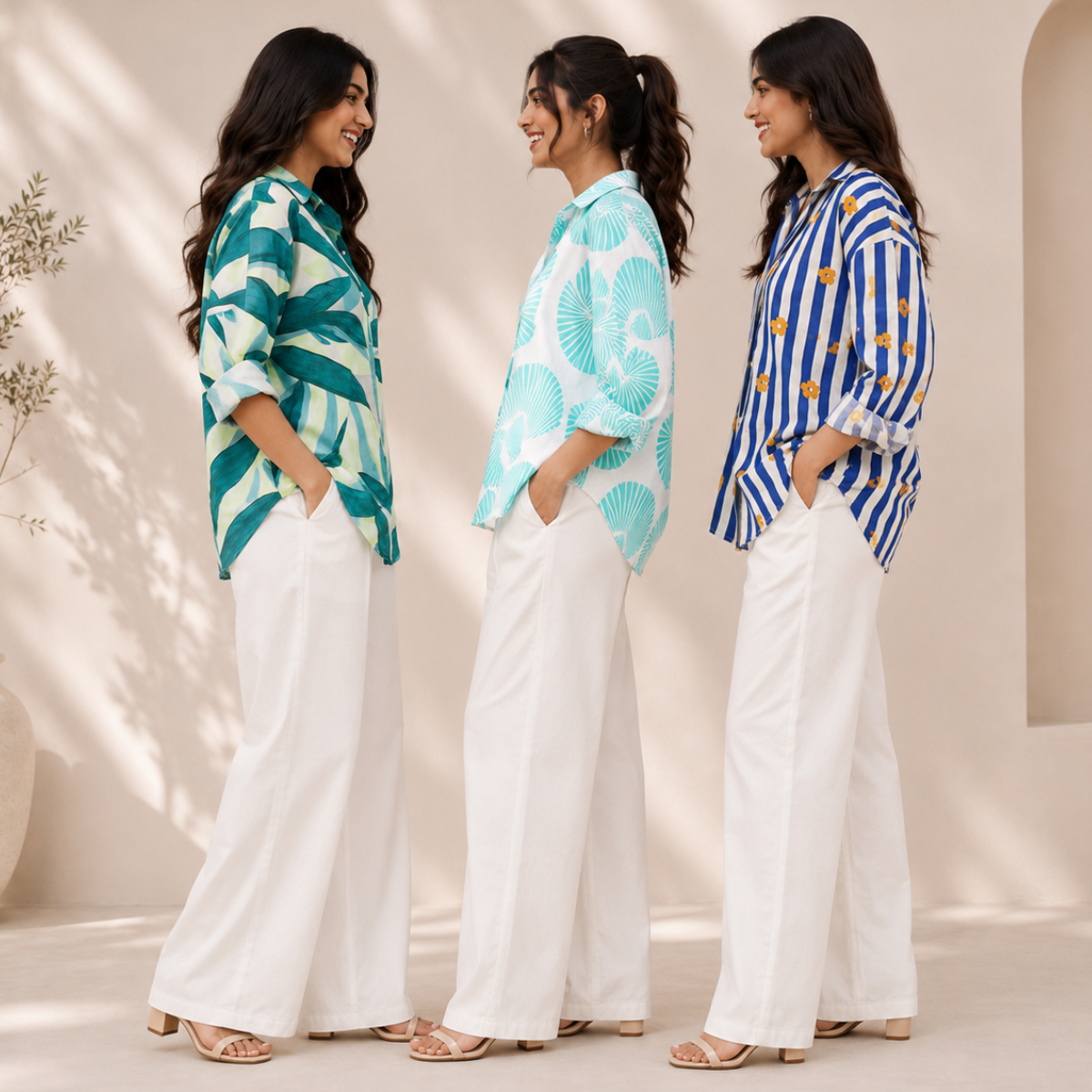 3 Linen Outfit Sets for Women ( L-9 )