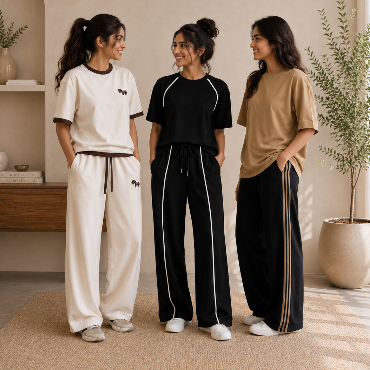 3 Sets Women's T-Shirts With Trousers (K-10)