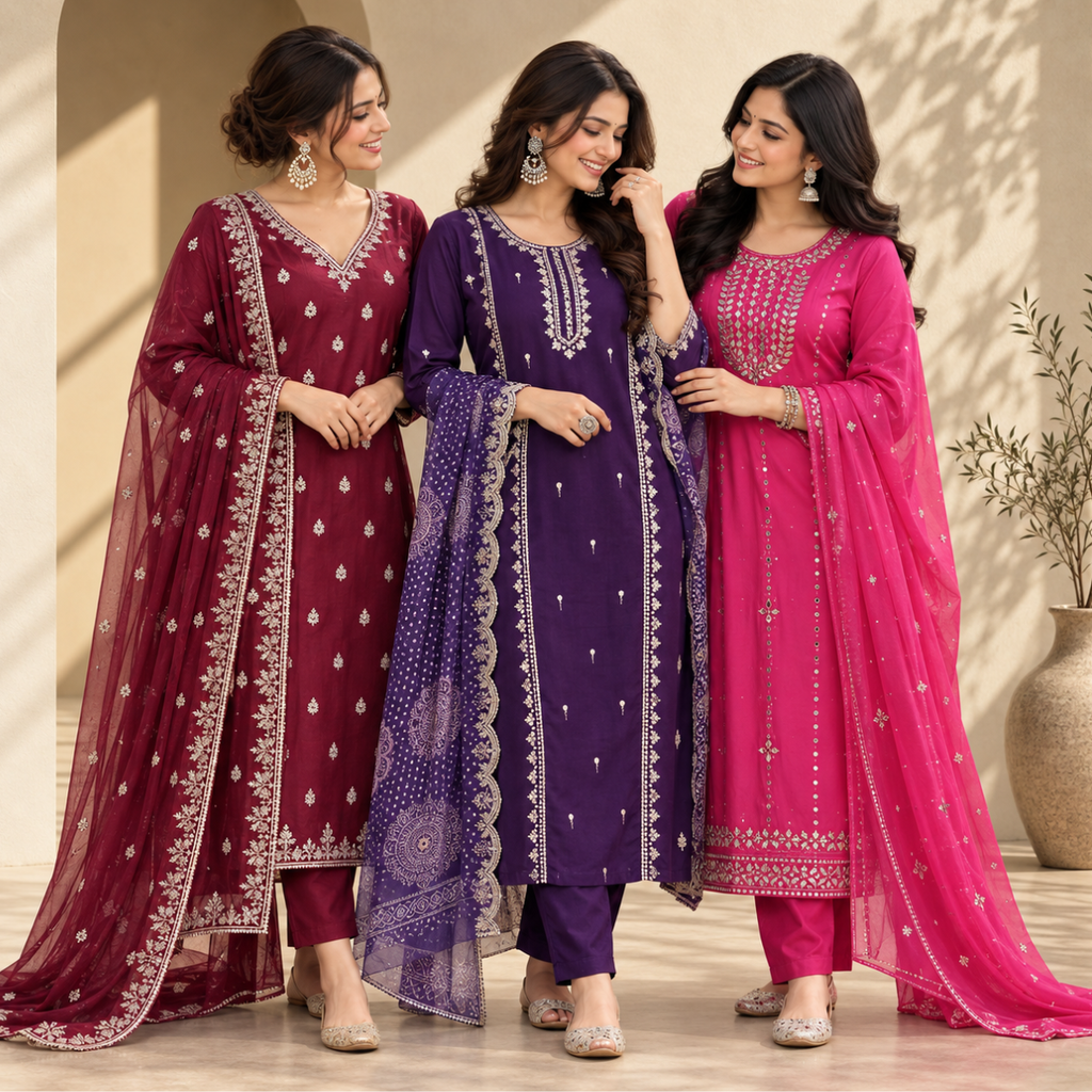 3 Women’s Stylish Kurta Set With Dupatta | KS-8
