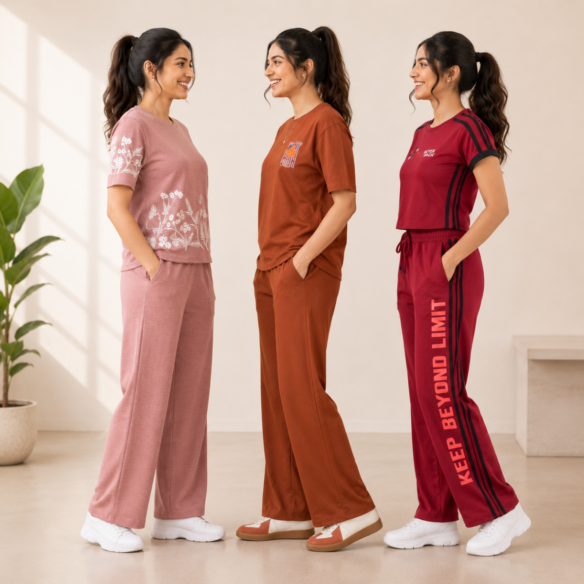 Women's Casual T-Shirt with Trouser Set ( T-1 )