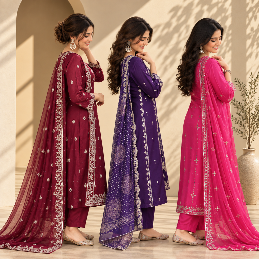 3 Women’s Stylish Kurta Set With Dupatta | KS-8