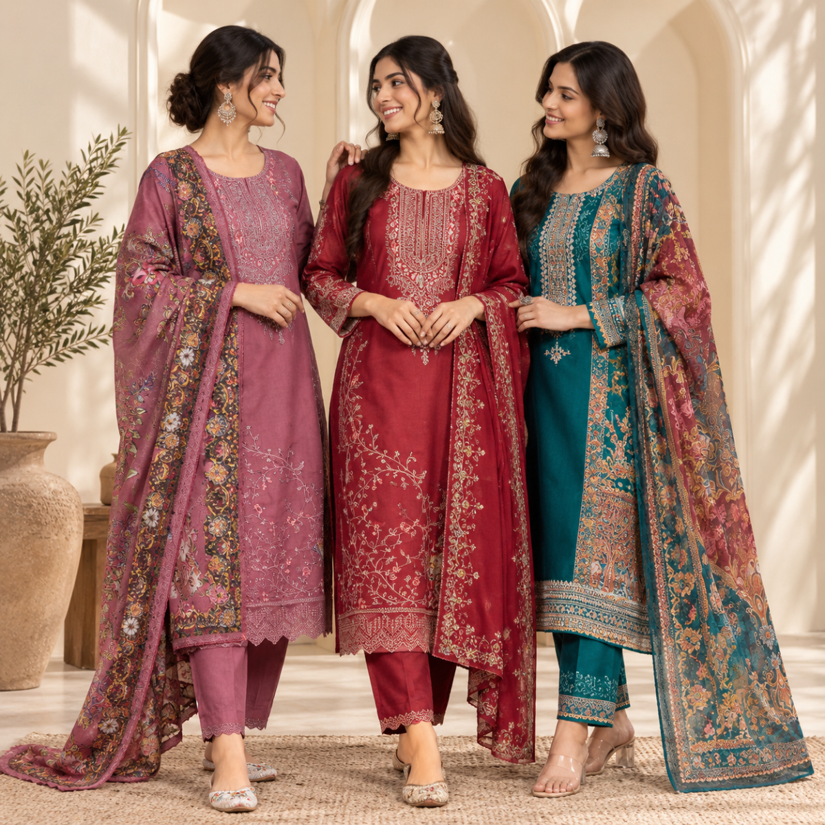 3 Women’s Ethnic Kurta Set With Dupatta | K-9