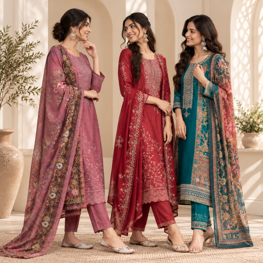 3 Women’s Ethnic Kurta Set With Dupatta | K-9