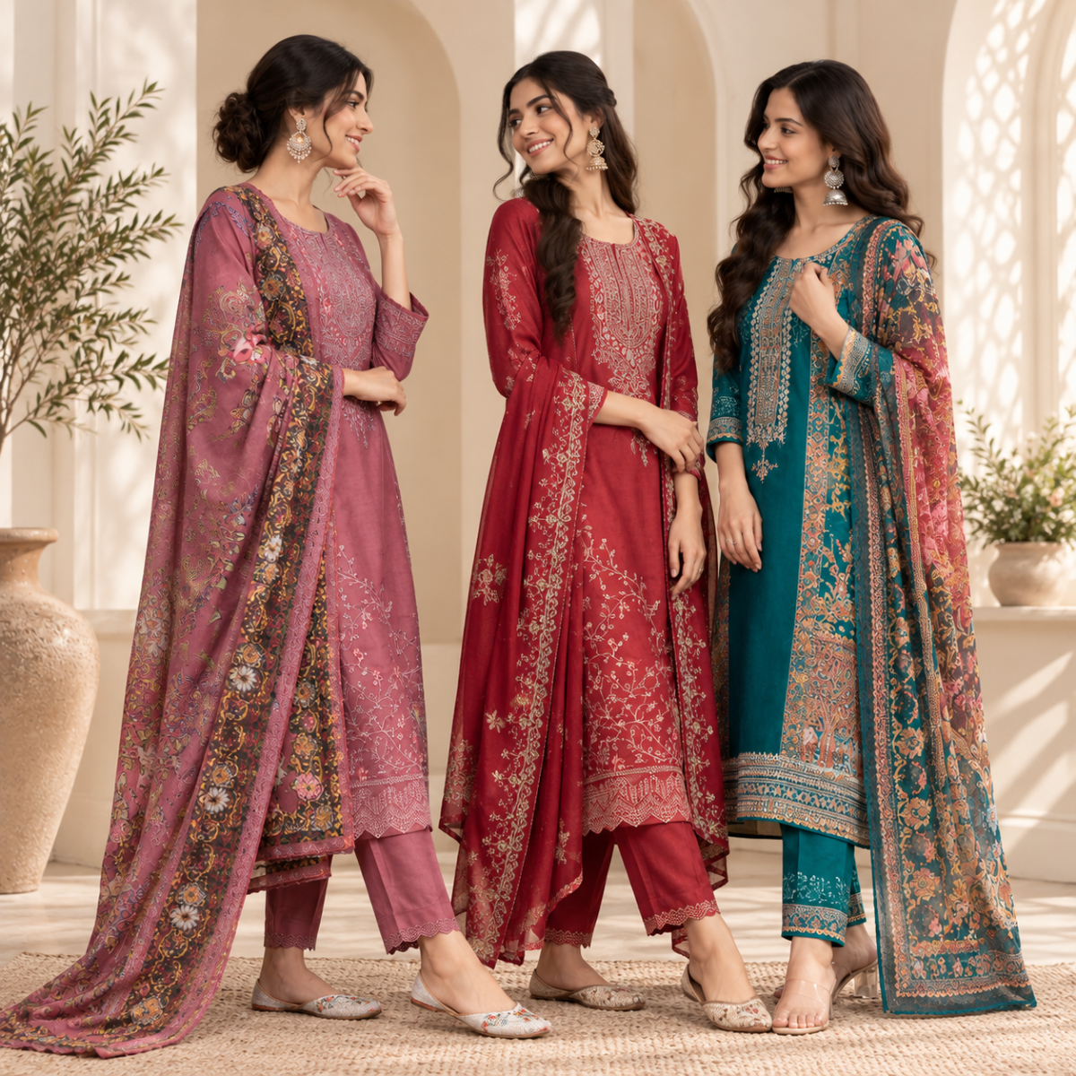 3 Women’s Ethnic Kurta Set With Dupatta | K-9