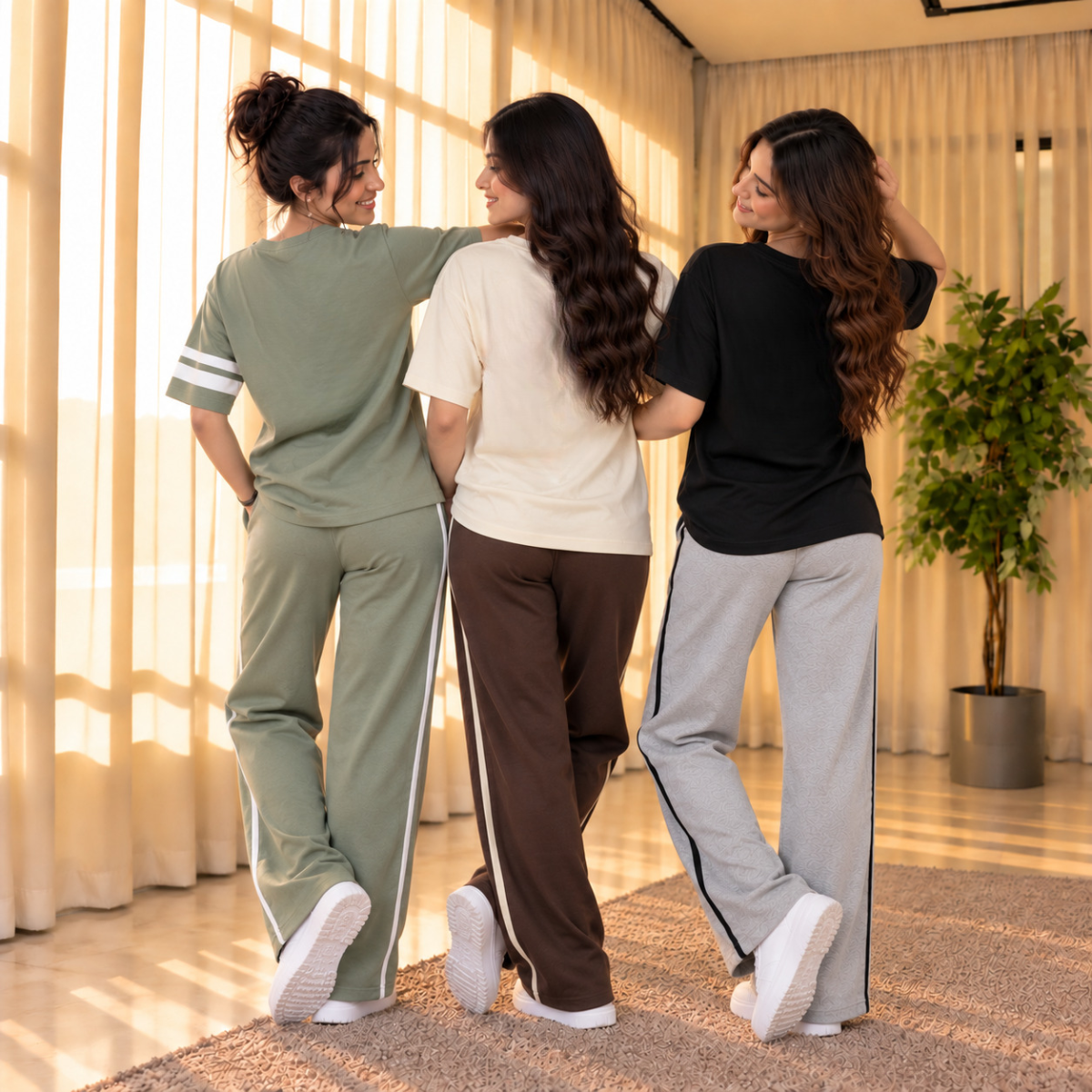 3 Women's Casual T-Shirt with Trouser Set | T-12