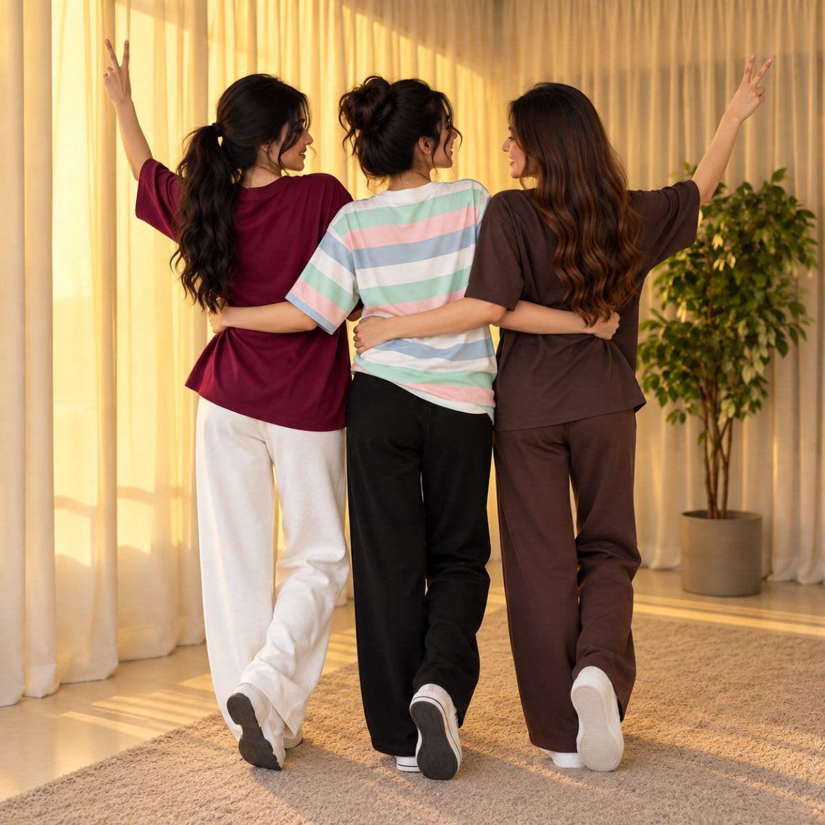 3 Women's Casual T-Shirt with Trouser Set | T-1