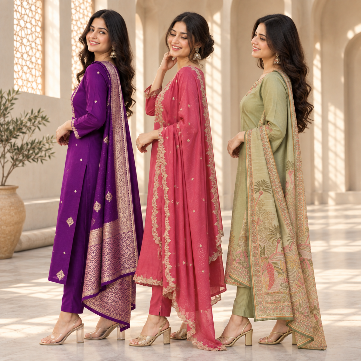 3 Women’s Ethnic Kurta Set With Dupatta | K-1