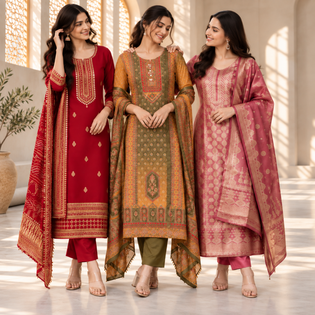 3 Women’s Ethnic Kurta Set With Dupatta | K-2