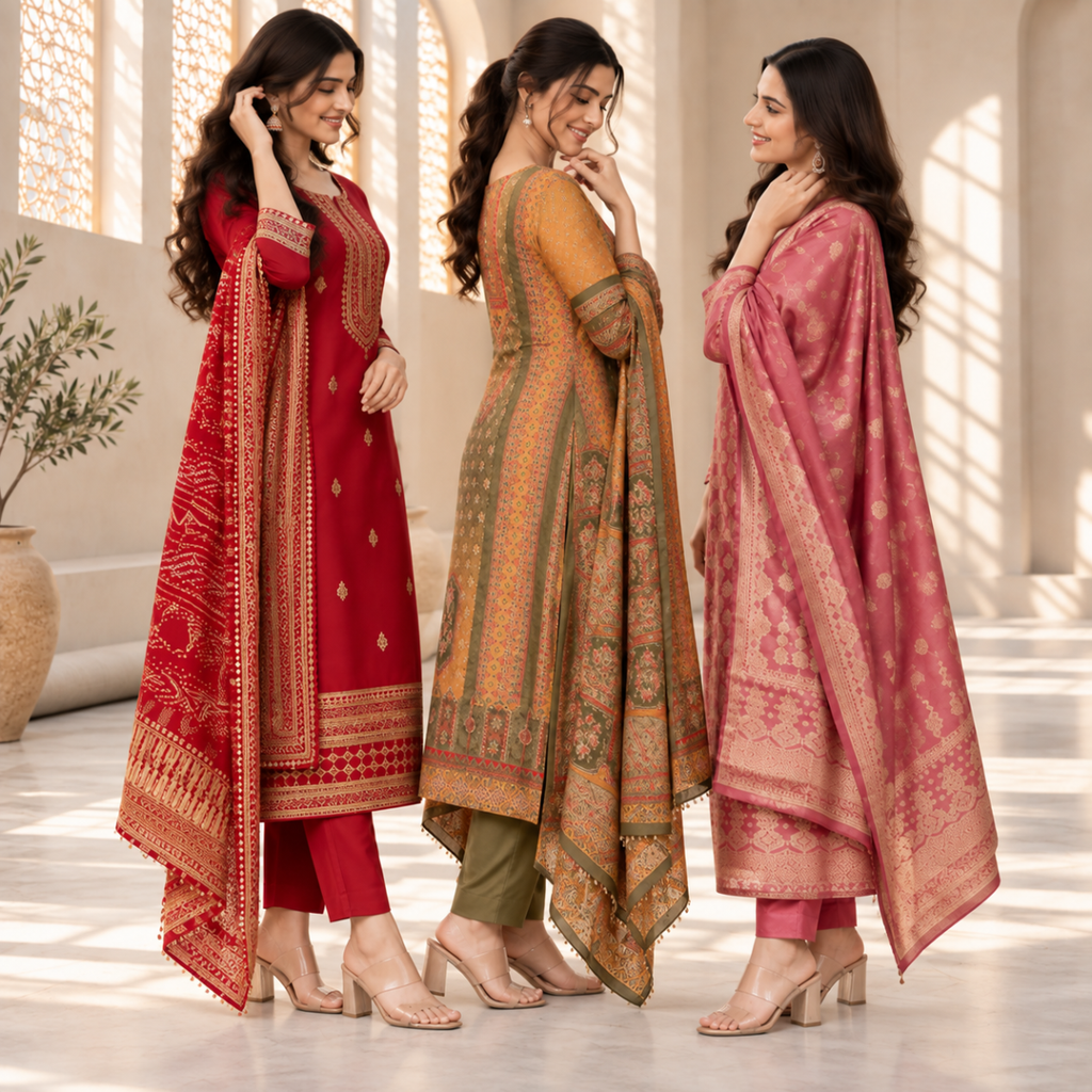 3 Women’s Ethnic Kurta Set With Dupatta | K-2