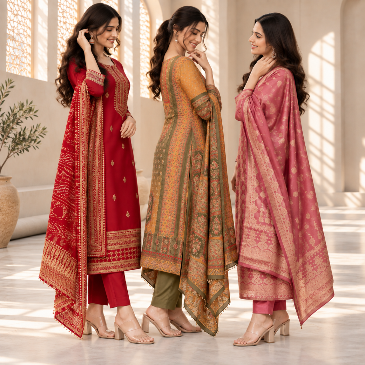 3 Women’s Ethnic Kurta Set With Dupatta | K-2