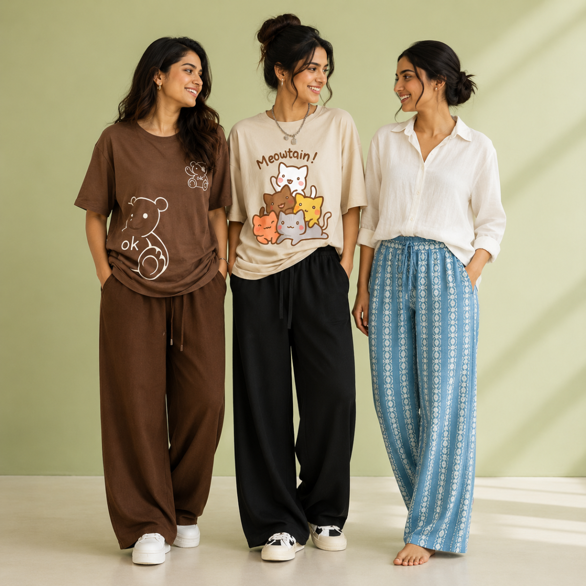 3 Sets Women's T-Shirts With Trousers (K-2)