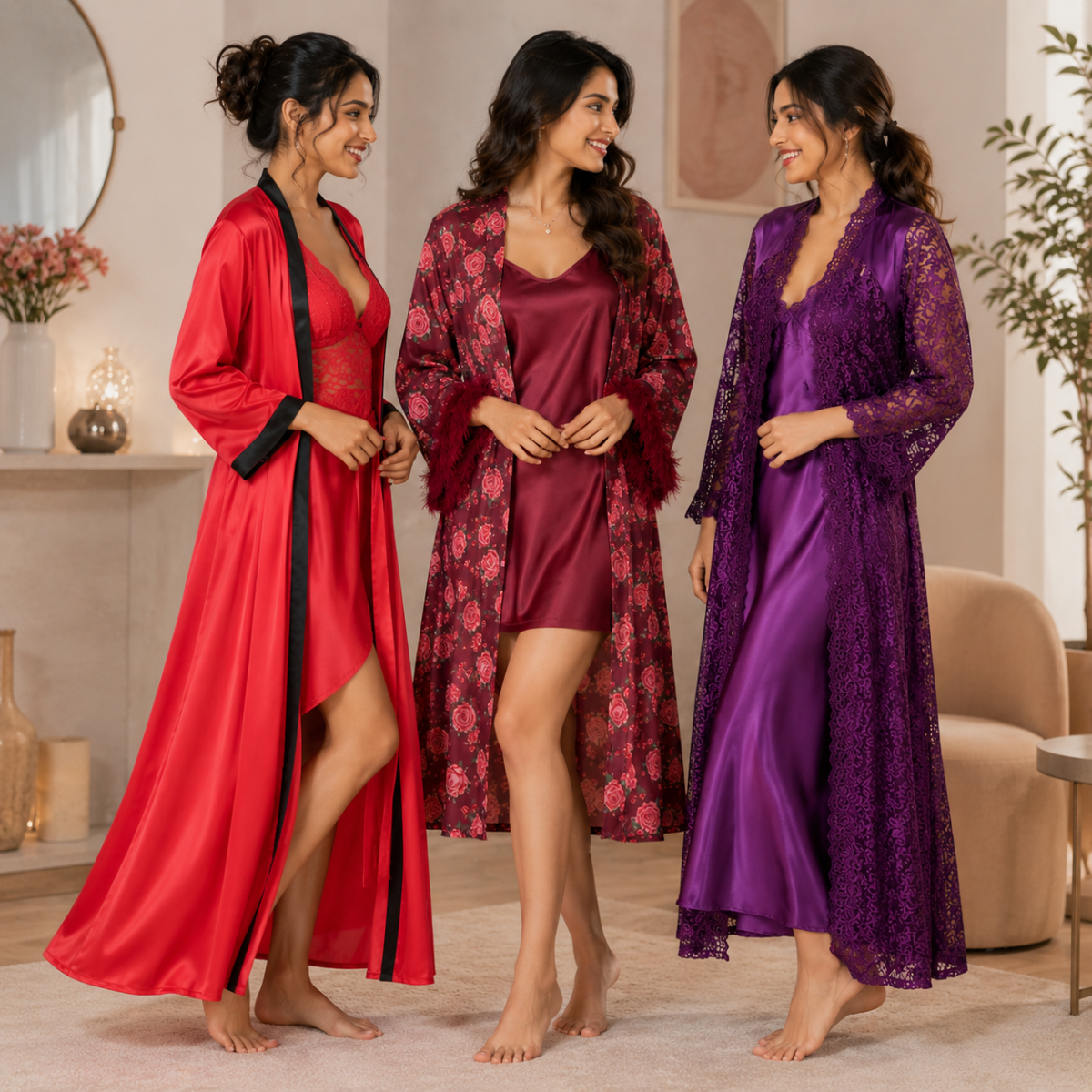 3 Soft Satin Nightwear ( N-3 )
