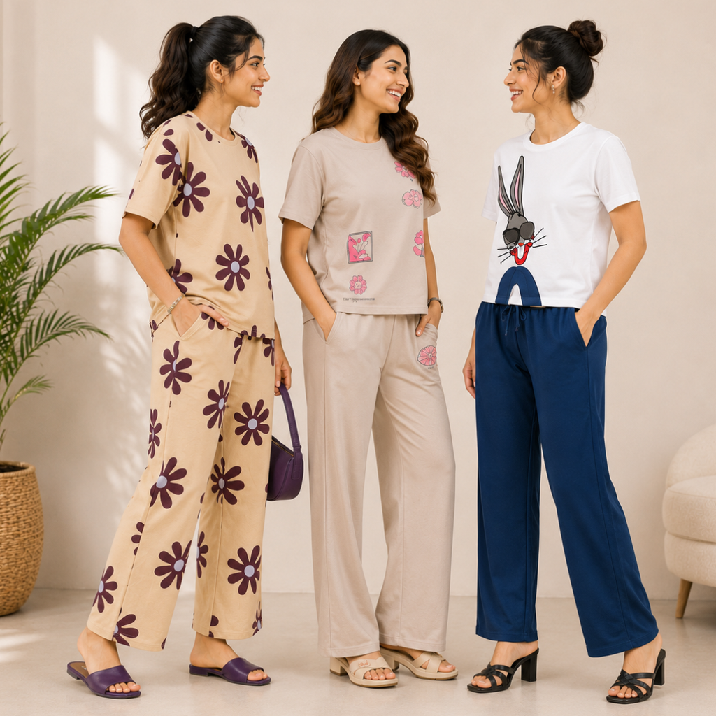 Women's Casual T-Shirt with Trouser Set ( T-3 )