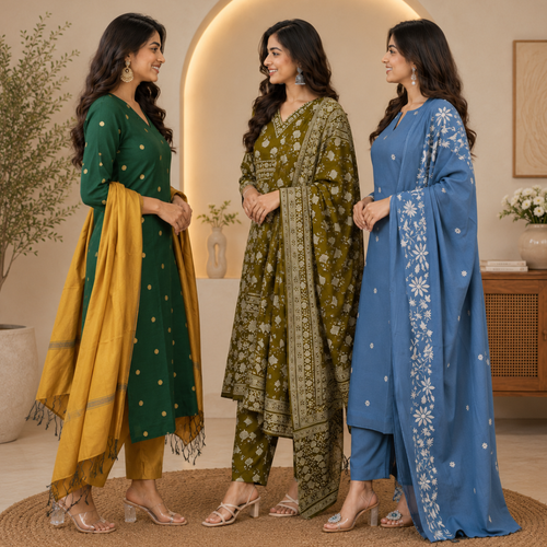3 Combo Kurta Sets With Dupatta + Bottom (A3)