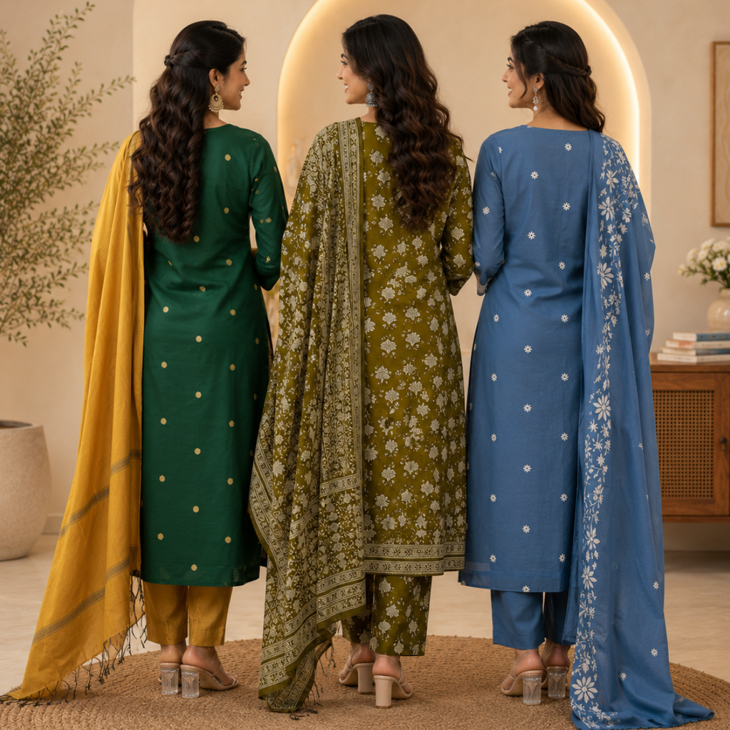 3 Combo Kurta Sets With Dupatta + Bottom (A3)