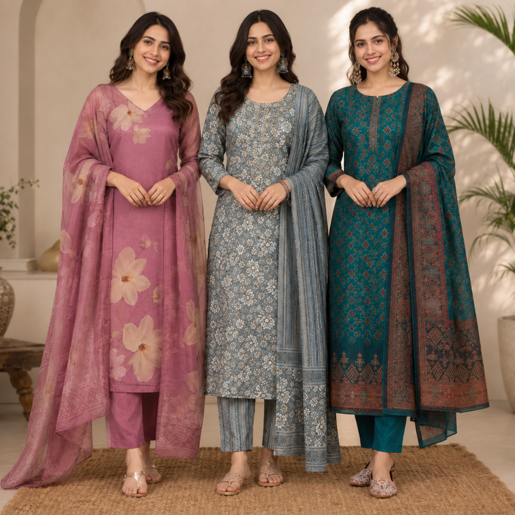 Women's 3 Kurti With Dupatta | Ethnic Wear (K-9)